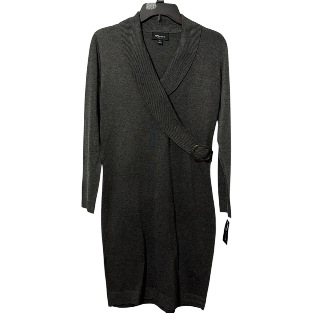 Ronni Nicole Sweater Dress,‎ Faux Wrap Style, Buckle Detail, Gray, in Size M NWT